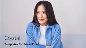  Presentation with sad woman - Presentation theme with young-chinese-woman-standing-over background and a light blue colored foreground