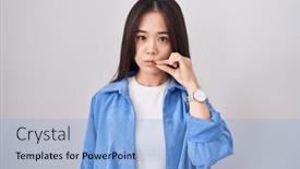 Presentation with lips mouth - PPT theme enhanced with young-chinese-woman-standing-over background and a light blue colored foreground