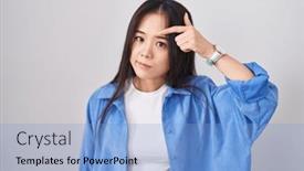  Presentation with acne woman - Slide deck enhanced with young-chinese-woman-standing-over background and a light blue colored foreground