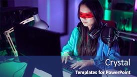  Presentation with streamer - Slide deck with young-chinese-woman-streamer-playing background and a  colored foreground