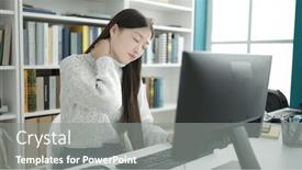  Presentation with university library - Slide set having young-chinese-woman-student-using background and a gray colored foreground