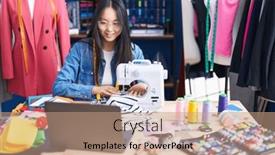 Presentation with clothing factory - PPT theme consisting of young-chinese-woman-tailor-using background and a coral colored foreground