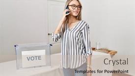  Presentation with voting - Presentation theme with young-chinese-woman-talking background and a soft green colored foreground