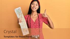  Presentation with map vintage - Slide set enhanced with young-chinese-woman-using-city background and a gold colored foreground