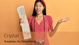  Presentation with map vintage - Theme featuring young-chinese-woman-using-city background and a gold colored foreground