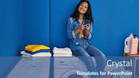  Presentation with chinese laundry - Slide deck featuring young-chinese-woman-using-smartphone background and a ocean colored foreground