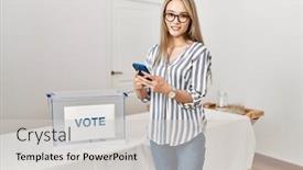  Presentation with voting - Slides enhanced with young-chinese-woman-using-smartphone background and a light gray colored foreground