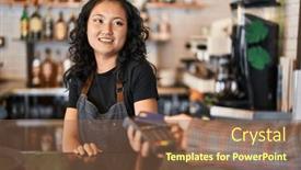  Presentation with chinese restaurant - PPT theme having young-chinese-woman-waitress-smiling background and a tawny brown colored foreground