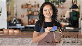  Presentation with chinese restaurant - Presentation theme enhanced with young-chinese-woman-waitress-smiling background and a coral colored foreground