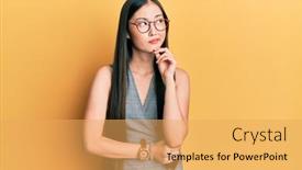  Presentation with chinese chinese - PPT theme having young-chinese-woman-wearing-business background and a yellow colored foreground