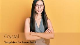  Presentation with chinese chinese - Presentation design consisting of young-chinese-woman-wearing-business background and a gold colored foreground