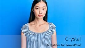  Presentation with chinese chinese - PPT layouts enhanced with young-chinese-woman-wearing-casual background and a light blue colored foreground