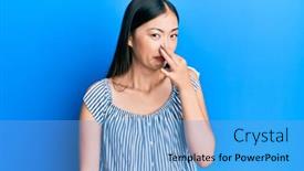  Presentation with bad breath - PPT theme with young-chinese-woman-wearing-casual background and a light blue colored foreground