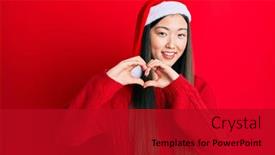  Presentation with romantic christmas - Audience pleasing PPT theme consisting of young-chinese-woman-wearing-christmas backdrop and a crimson colored foreground