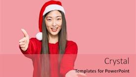  Presentation with hug - Beautiful PPT theme featuring young-chinese-woman-wearing-christmas backdrop and a coral colored foreground