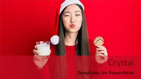  Presentation with cookies christmas - Audience pleasing slide set consisting of young-chinese-woman-wearing-christmas backdrop and a crimson colored foreground