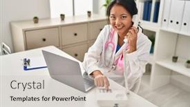  Presentation with chinese - Slides with young-chinese-woman-wearing-doctor background and a  colored foreground