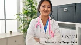  Presentation with chinese - Presentation featuring young-chinese-woman-wearing-doctor and a soft green colored foreground