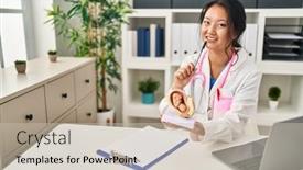  Presentation with fetus - PPT theme with young-chinese-woman-wearing-doctor background and a soft green colored foreground