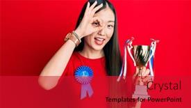  Presentation with first - Amazing PPT theme having young-chinese-woman-wearing-first backdrop and a crimson colored foreground