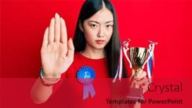  Presentation with trophy - Colorful presentation enhanced with young-chinese-woman-wearing-first backdrop and a crimson colored foreground