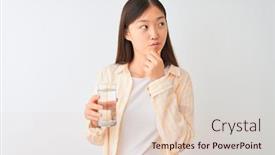  Presentation with drinking glass - Beautiful PPT theme featuring young-chinese-woman-wearing-glasses backdrop and a lemonade colored foreground
