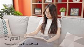  Presentation with book glasses - PPT layouts enhanced with young-chinese-woman-wearing-glasses background and a mint green colored foreground