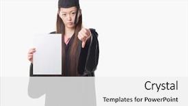  Presentation with young woman wearing boxer gloves - Beautiful PPT theme featuring young chinese woman wearing graduate backdrop and a  colored foreground