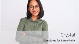  Presentation with white green - Beautiful presentation theme featuring young chinese woman wearing green shirt and glasses over isolated white background happy face smiling with crossed arms looking at the camera positive person backdrop and a white colored foreground