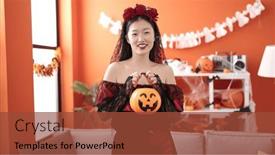  Presentation with halloween - Presentation theme having young-chinese-woman-wearing-katrina background and a tawny brown colored foreground
