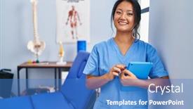  Presentation with rehab clinic - Slides featuring young-chinese-woman-wearing-physiotherapist background and a teal colored foreground