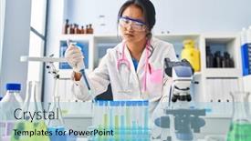  Presentation with chinese - Slides enhanced with young-chinese-woman-wearing-scientist background and a light blue colored foreground