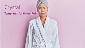  Presentation with woman crying - PPT theme with young-chinese-woman-wearing-shower background and a lemonade colored foreground