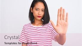  Presentation with sing - Colorful slide deck enhanced with young-chinese-woman-wearing-striped backdrop and a lemonade colored foreground