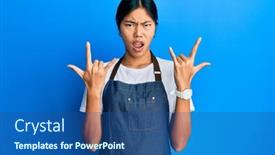  Presentation with rock star - Beautiful PPT theme featuring young-chinese-woman-wearing-waiter backdrop and a ocean colored foreground