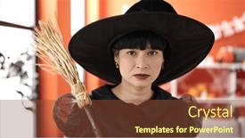  Presentation with costume - Presentation theme consisting of young-chinese-woman-wearing-witch background and a tawny brown colored foreground