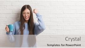  Presentation with white brick - Audience pleasing presentation theme consisting of young chinise woman drinking a cup of coffee over white brick wall annoyed and frustrated shouting with anger crazy and yelling with raised hand anger concept backdrop and a light gray colored foreground