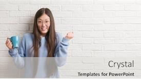  Presentation with white brick wall - Beautiful theme featuring young chinise woman drinking backdrop and a light gray colored foreground