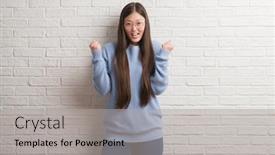 Presentation with white brick wall - Slides consisting of young chinise woman over white background and a light gray colored foreground