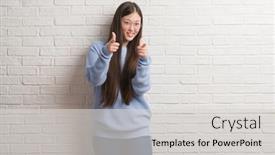  Presentation with white brick wall - Audience pleasing PPT theme consisting of young-chinise-woman-over-white backdrop and a light gray colored foreground