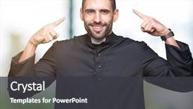  Presentation with love christ christian hands - Audience pleasing PPT theme consisting of young christian priest isolated background smiling pointing head both hands finger great idea thought good memory backdrop and a dark gray colored foreground