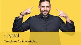  Presentation with love christ christian hands - Beautiful PPT theme featuring young christian priest over isolated backdrop and a yellow colored foreground