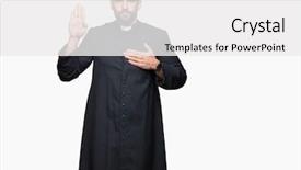  Presentation with hand palm - PPT layouts consisting of young christian priest over isolated background and a white colored foreground