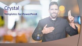  Presentation with christian - Cool new slides with young christian priest over isolated backdrop and a sky blue colored foreground