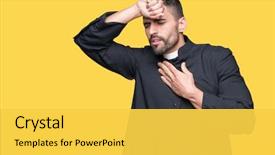  Presentation with christian discipleship - Colorful presentation design enhanced with young christian priest over isolated backdrop and a yellow colored foreground