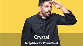  Presentation with far away - Slide deck featuring young christian priest over isolated background and a dark gray colored foreground