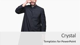 Presentation with christian thanksgiving - Slide deck with young christian priest over isolated background and a white colored foreground