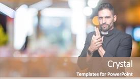  Presentation with shooting gun - Audience pleasing PPT theme consisting of young christian priest over isolated backdrop and a coral colored foreground