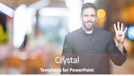  Presentation with christian farewell - Colorful PPT theme enhanced with young christian priest over isolated backdrop and a coral colored foreground