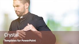  Presentation with christian - Theme with young christian priest over isolated background and a tawny brown colored foreground